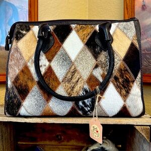 Cowhide Patchwork Leather Handbag